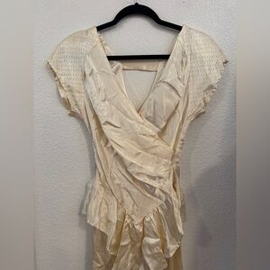 Women’s butter yellow Wrap-Style Blouse - Elegant Cap Sleeve dress